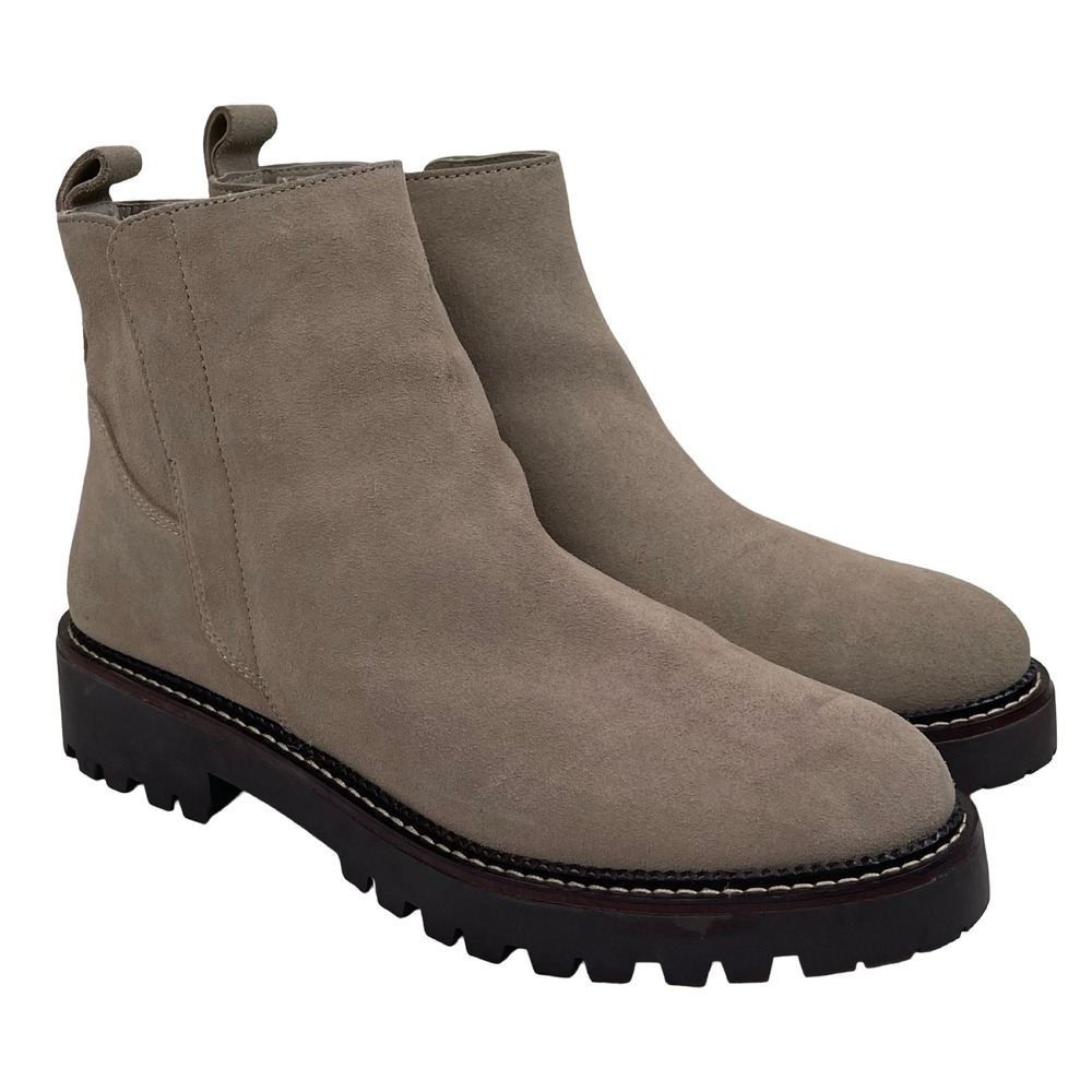 Nordstrom Miller 2 Water Resistant Boot Women 8.5 Taupe Suede Lug Sole Ankle Zip